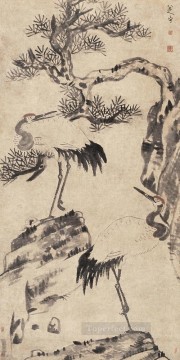 松と鶴の古い墨 Oil Paintings